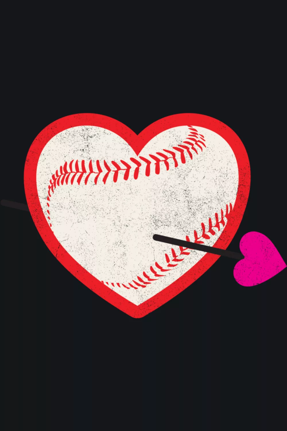 Baseball and softball heart Valentine gift graphic with sporty stitched heart design.