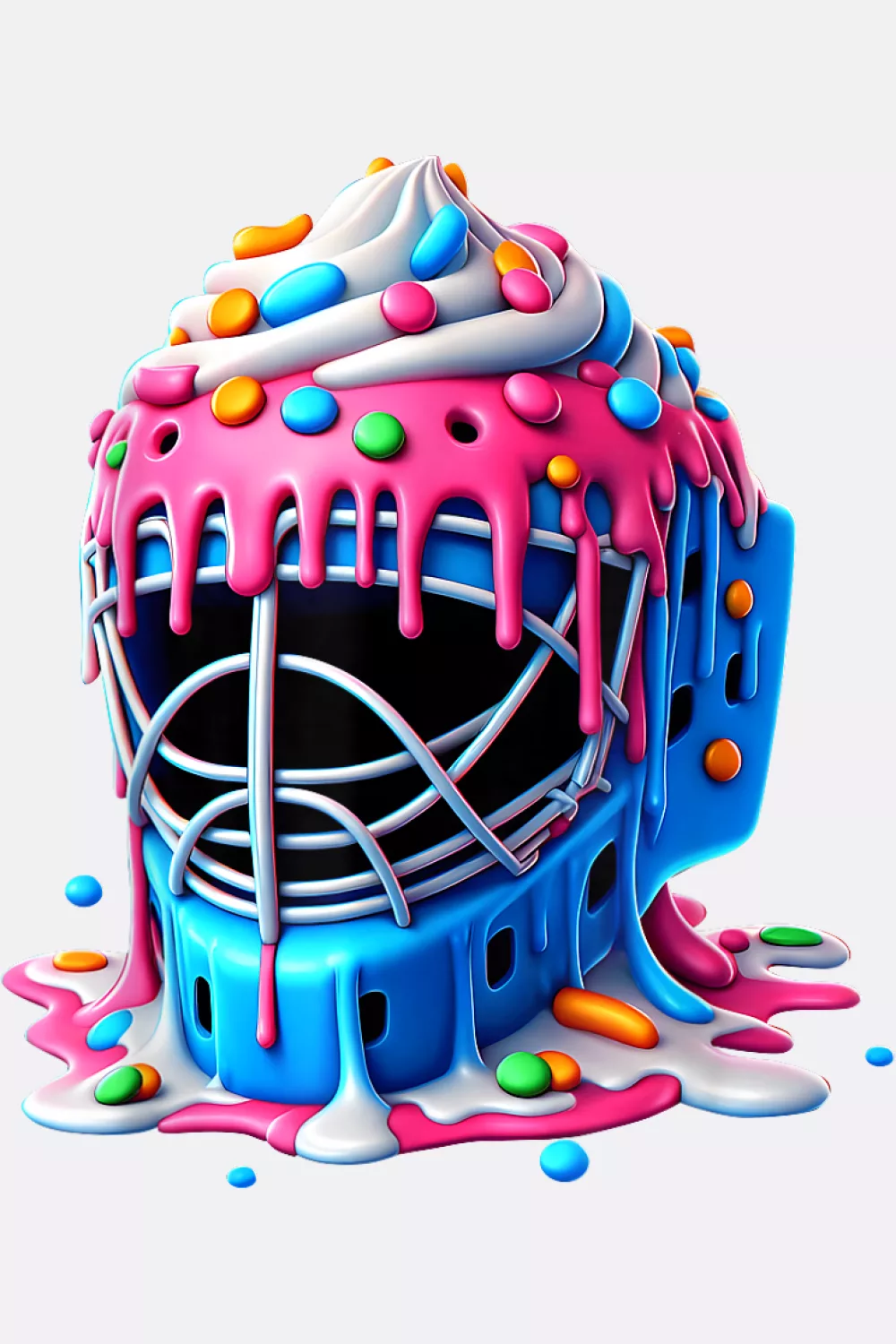 Blue chrome catcher mask with rainbow drips