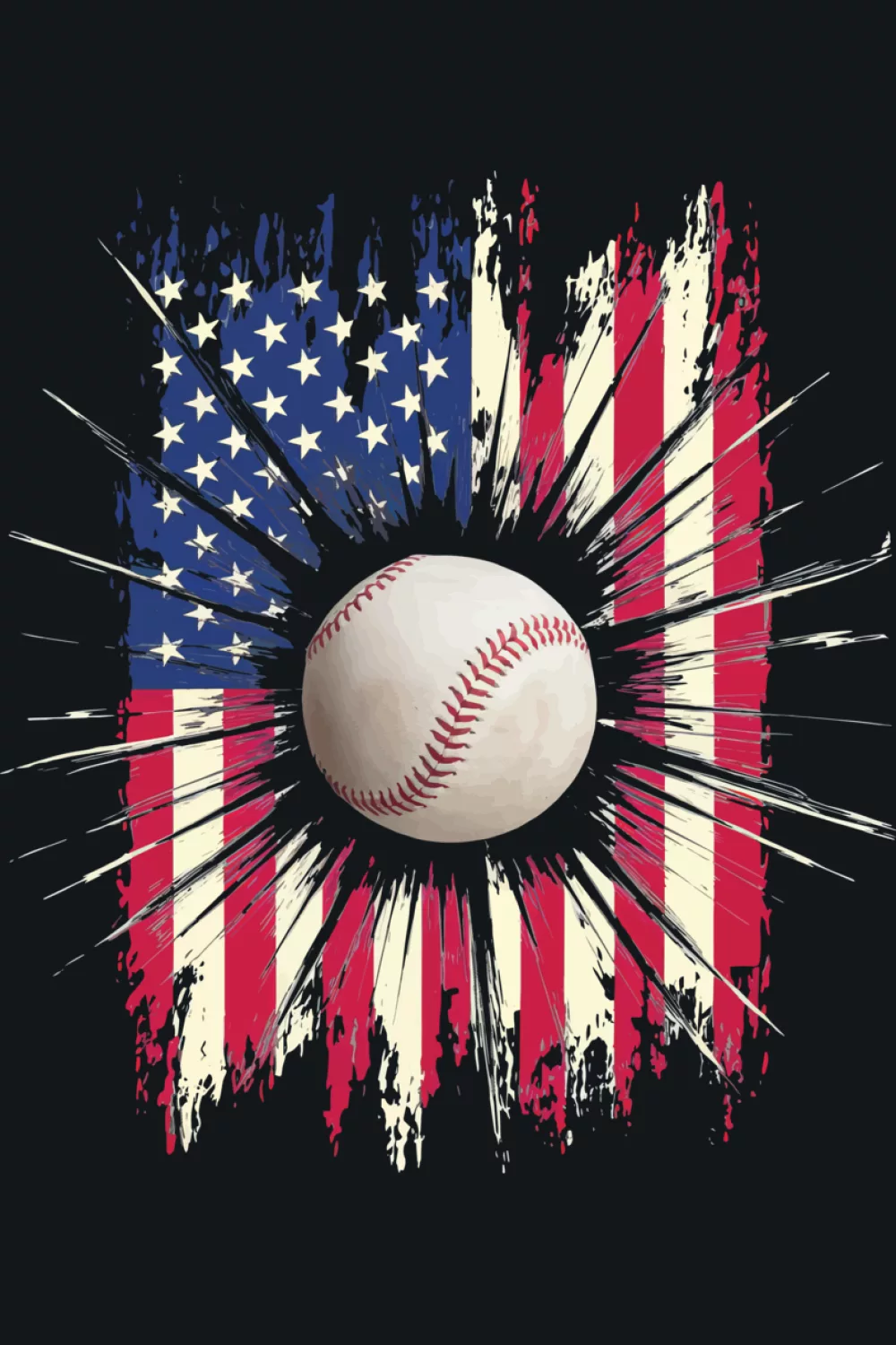 Baseball centered on a vertical flag with soft outer vignette