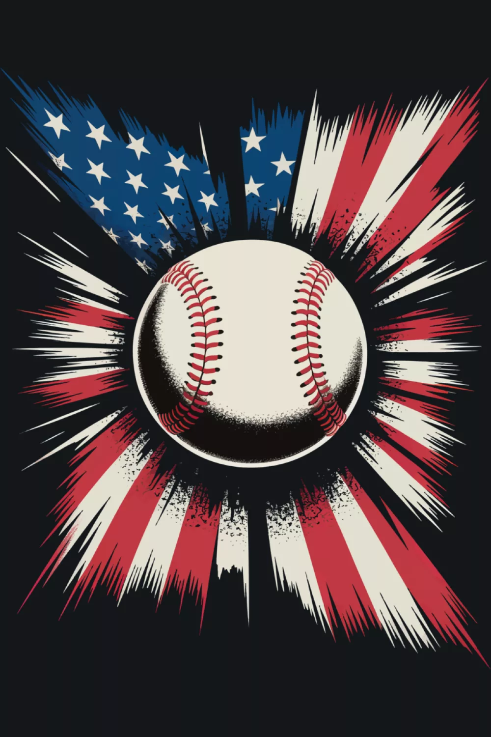 Radiating flag rays behind a bright white baseball