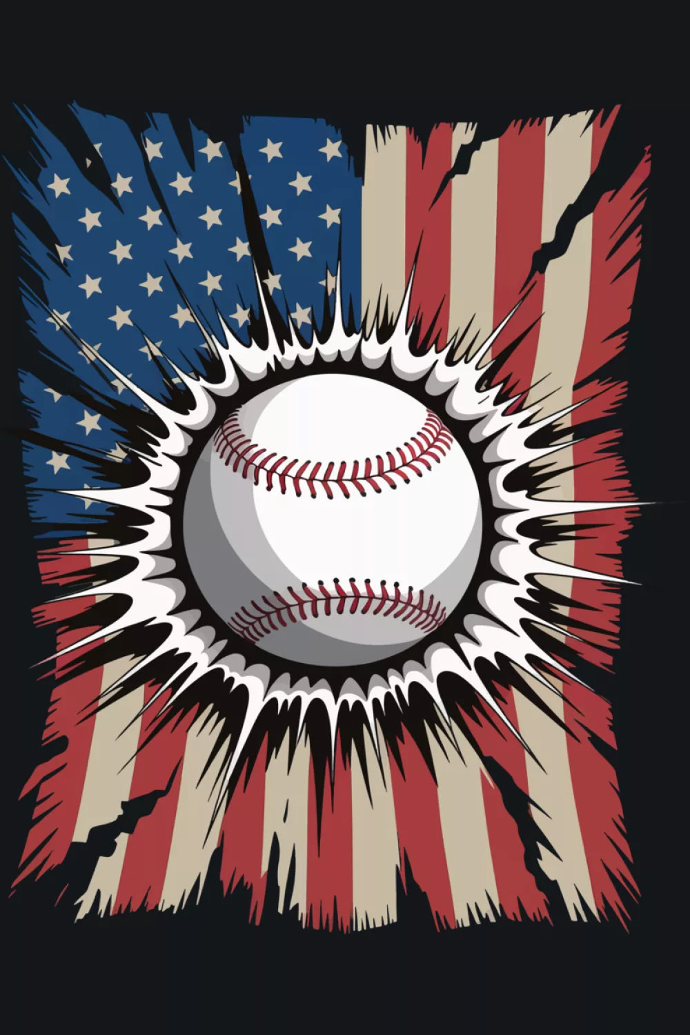 Ball framed by bright rays and a waving American flag