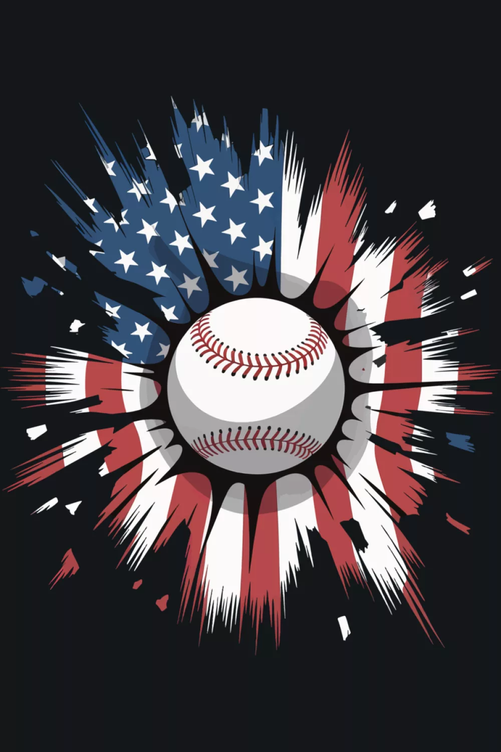 Circular flag burst around a ball in front of star field