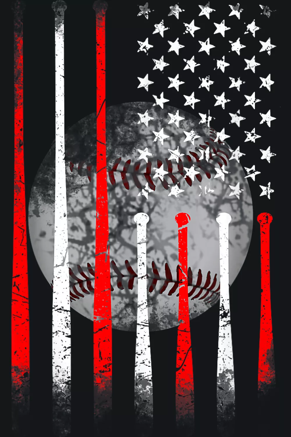 Worn flag texture with bold baseball mark