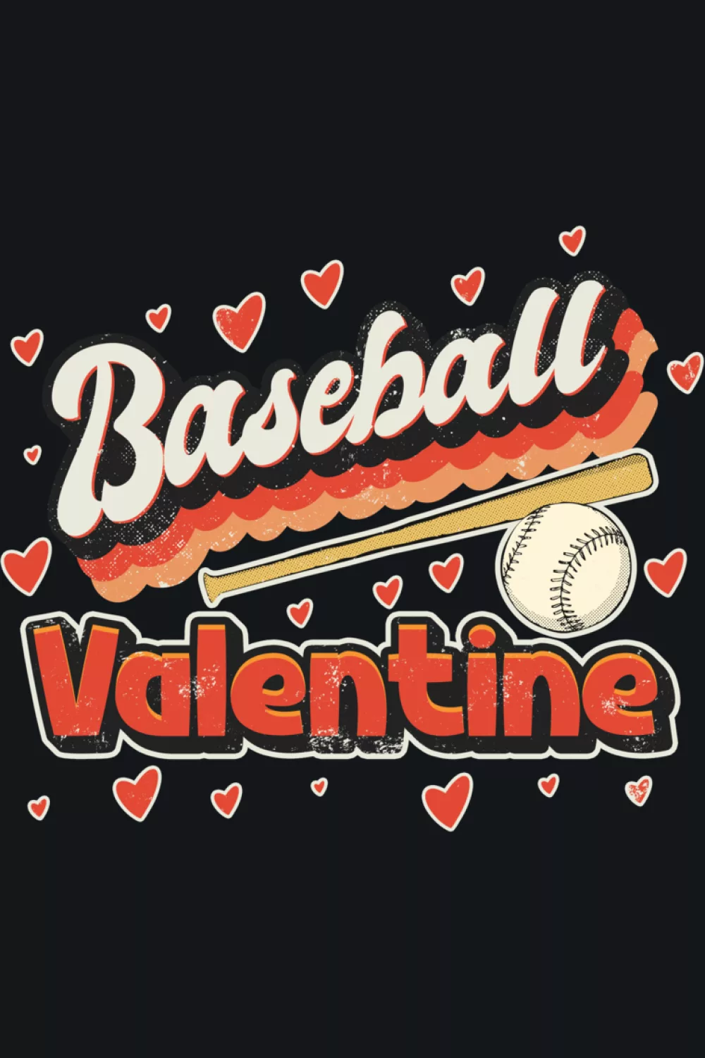 Baseball Valentine love for sports typography with hearts and a sporty script style.