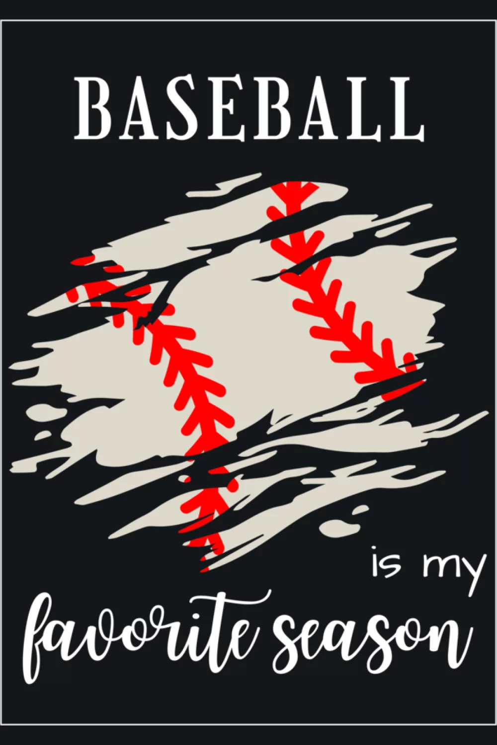 Favorite season baseball shirt with stacked words and bat detail.