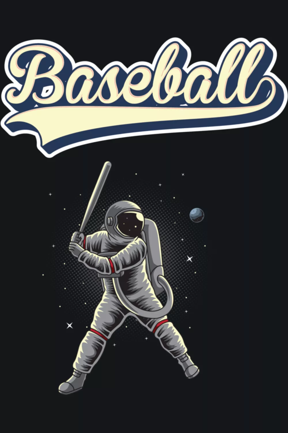 Baseball player astronaut sport graphic with simple athletic stance and space theme.