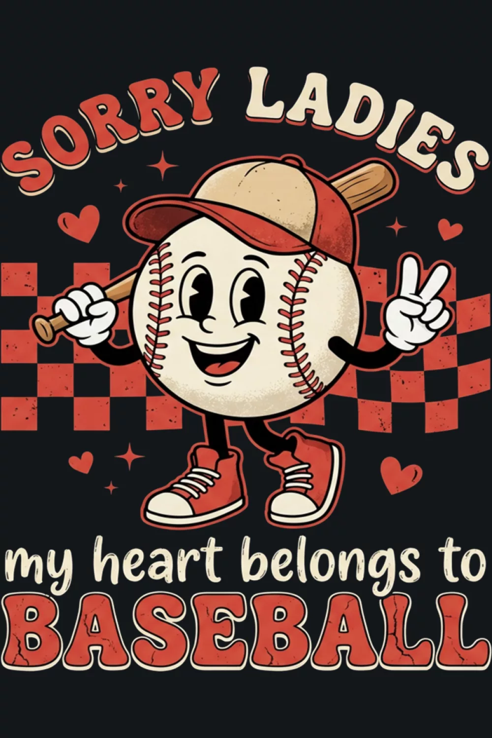 Baseball Valentine with hearts sporty love theme for boys women and men, bold and readable layout.
