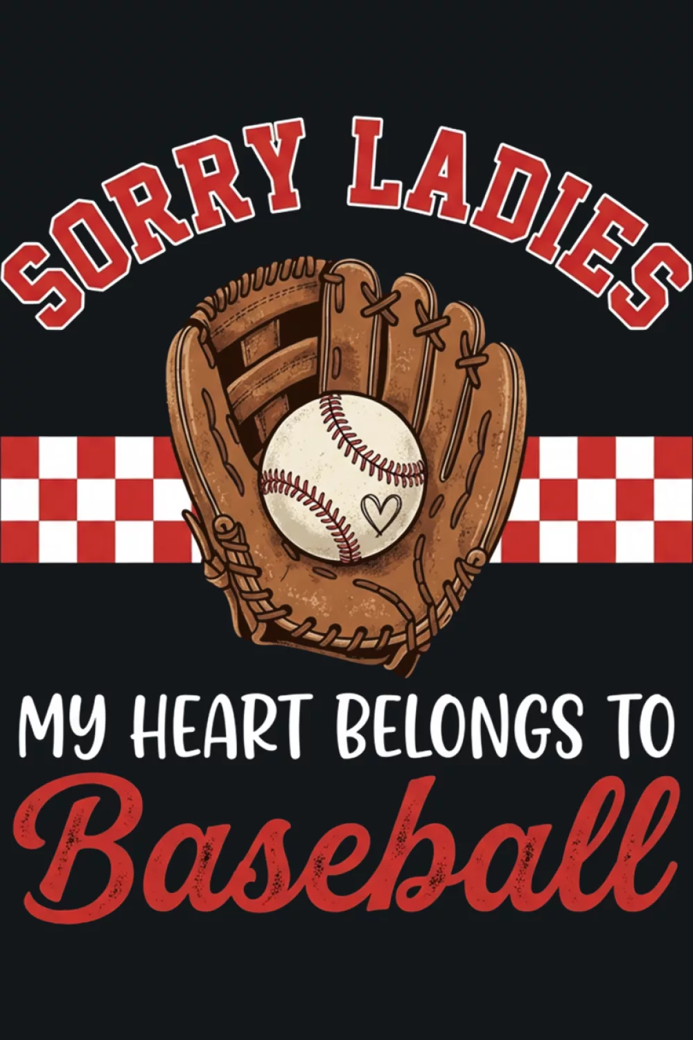 Baseball Valentine hearts graphic in a second layout, sporty love theme for game day outfits.