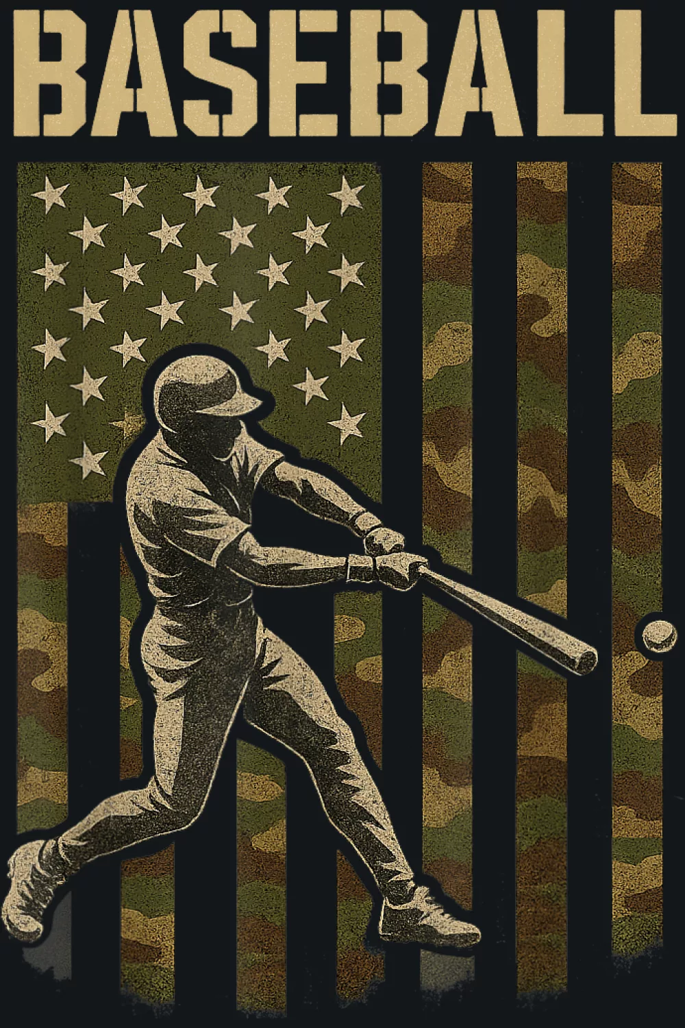 BASEBALL headline with camo flag and batter