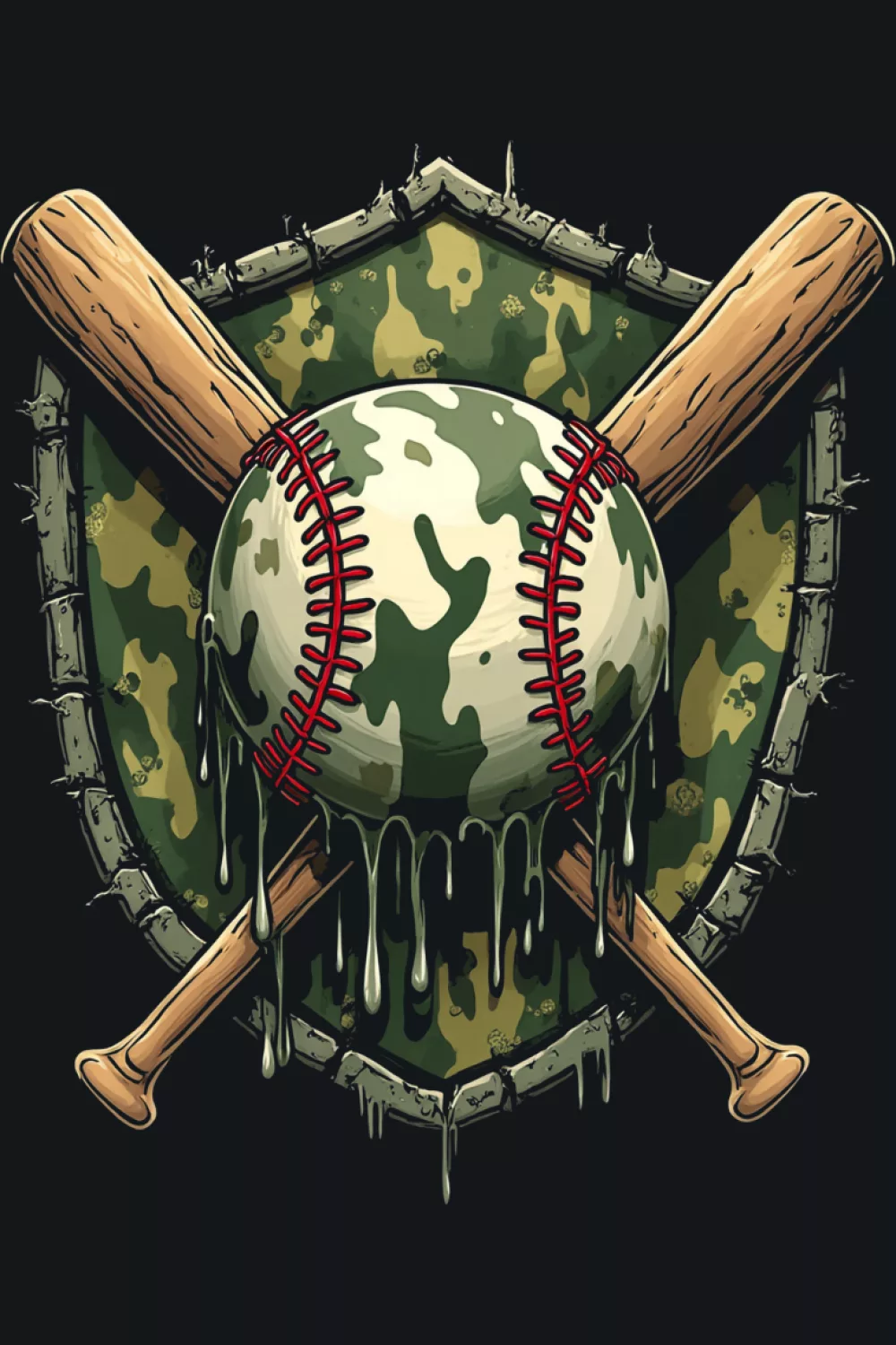 Simple camouflage baseball badge with clean outlines
