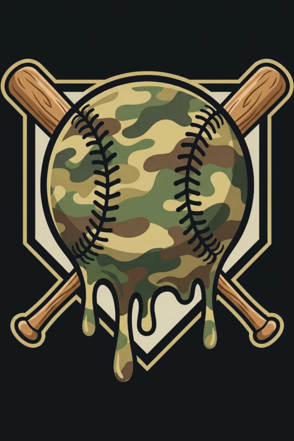 Full frame camo baseball cone with dramatic drip details