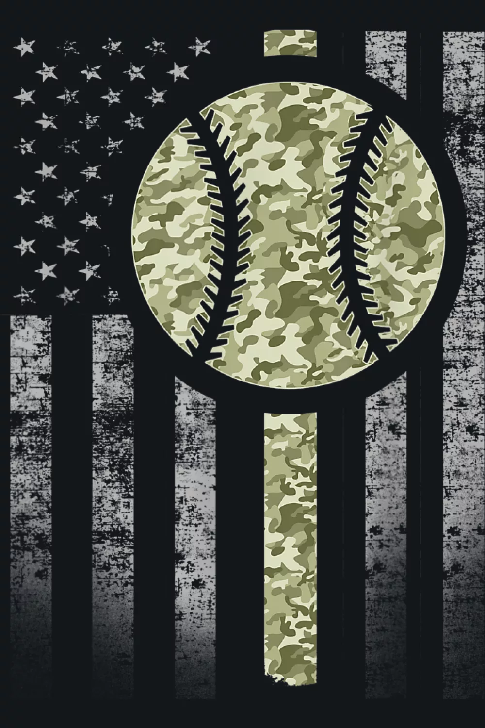 Baseball within camo flag circle patch