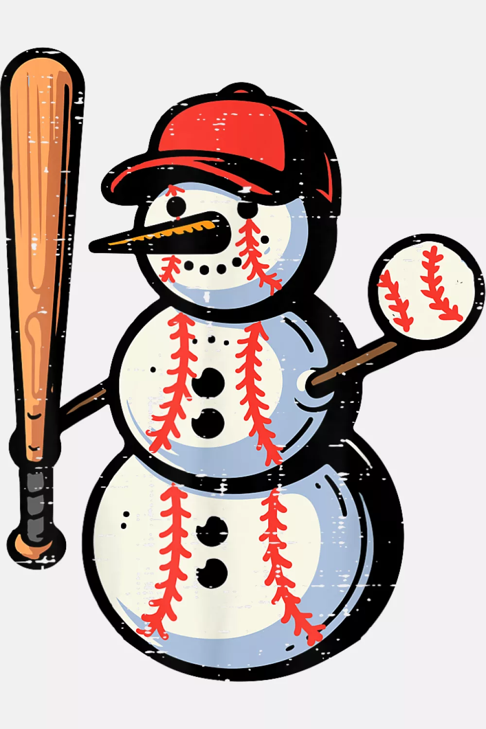 Snowman player holding bat and smiling