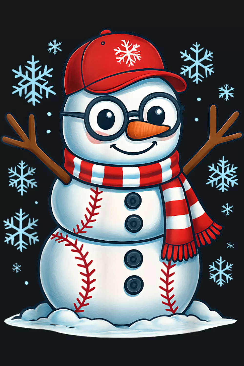 Snowman in Xmas pajamas holding bat