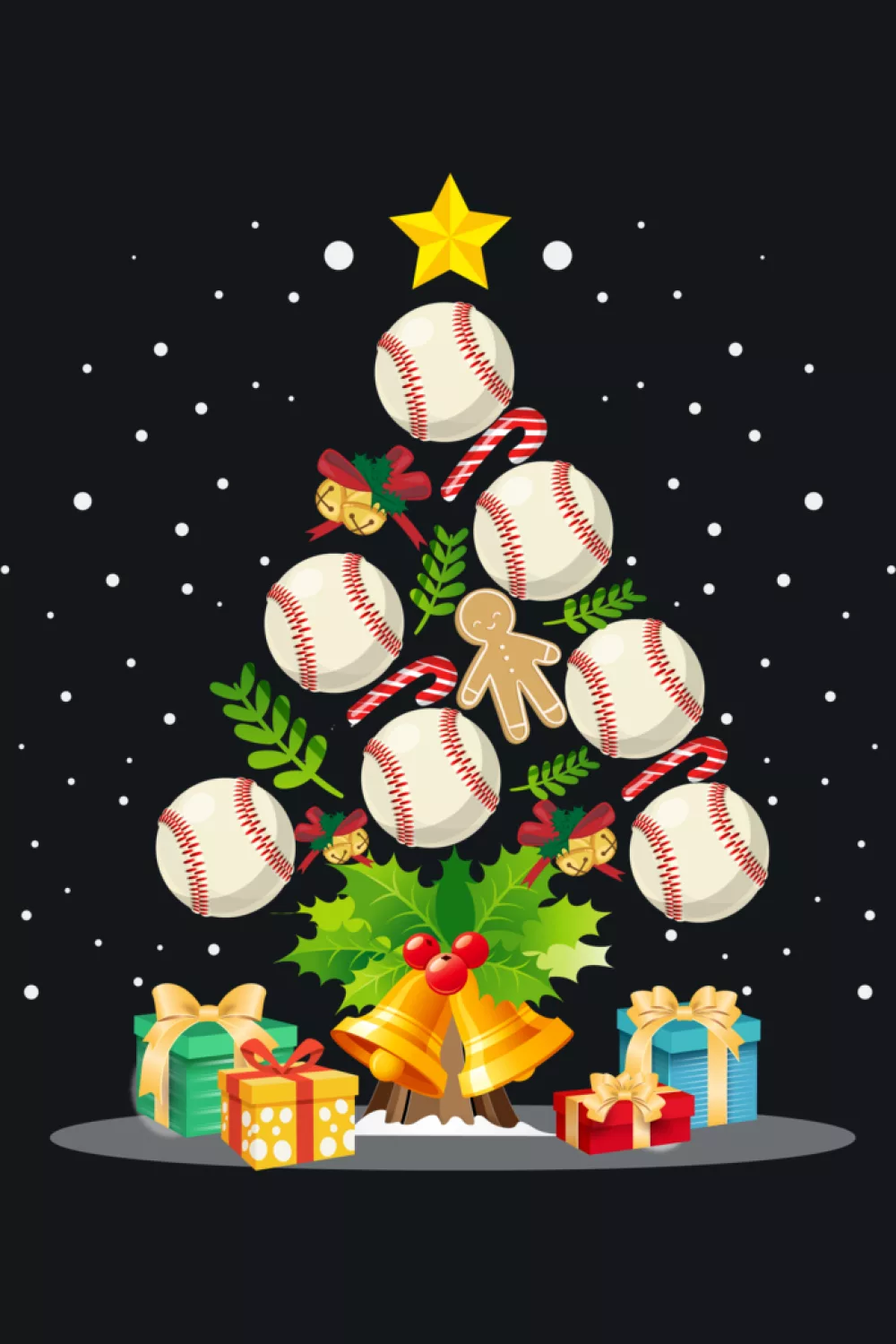 Cheerful junior player tree with cartoon faces tucked between bright ornaments.