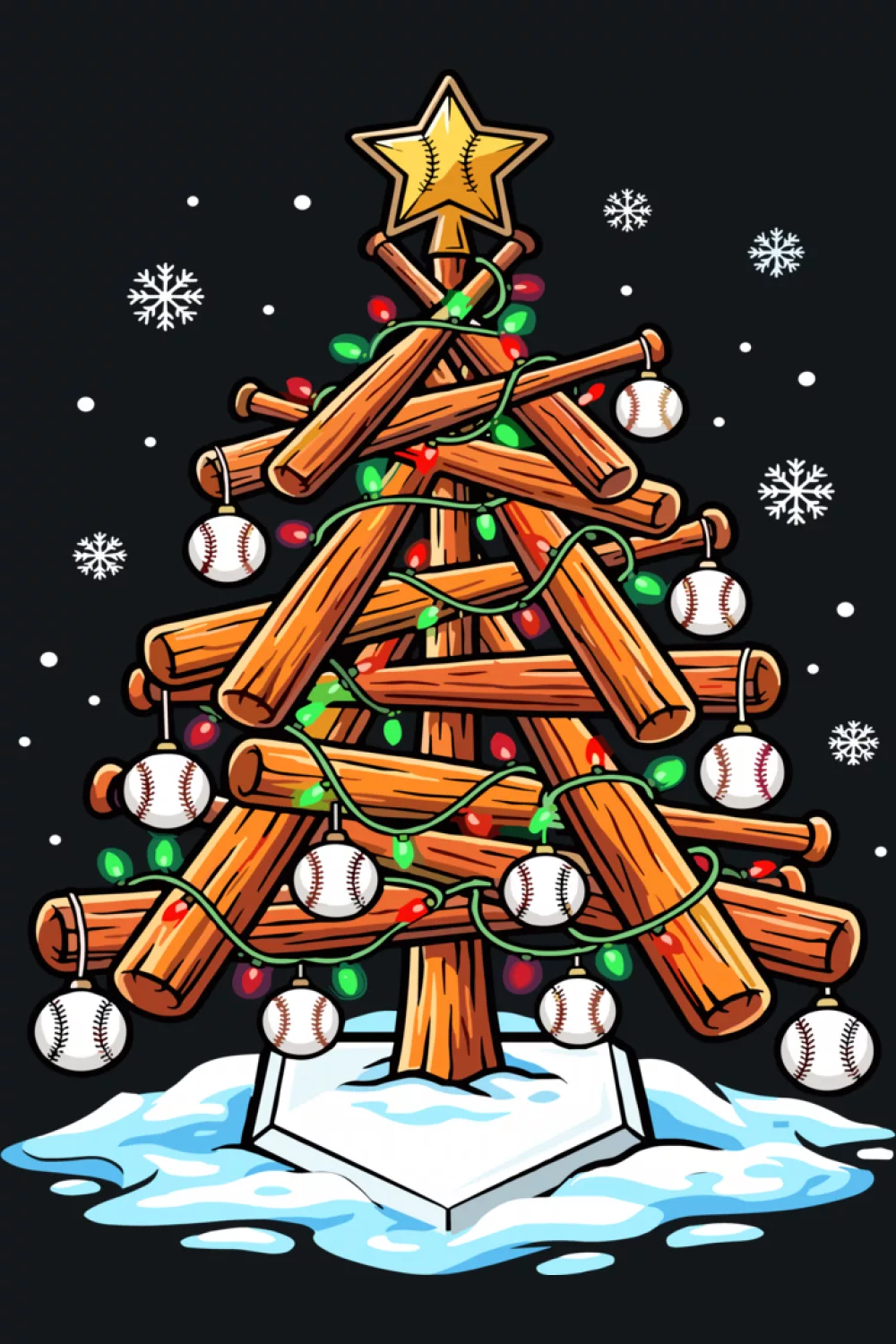 Simple layered ball tree that glows against a dark winter sky.