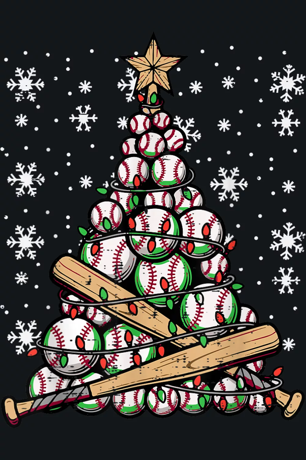 Christmas tree built from bats and balls