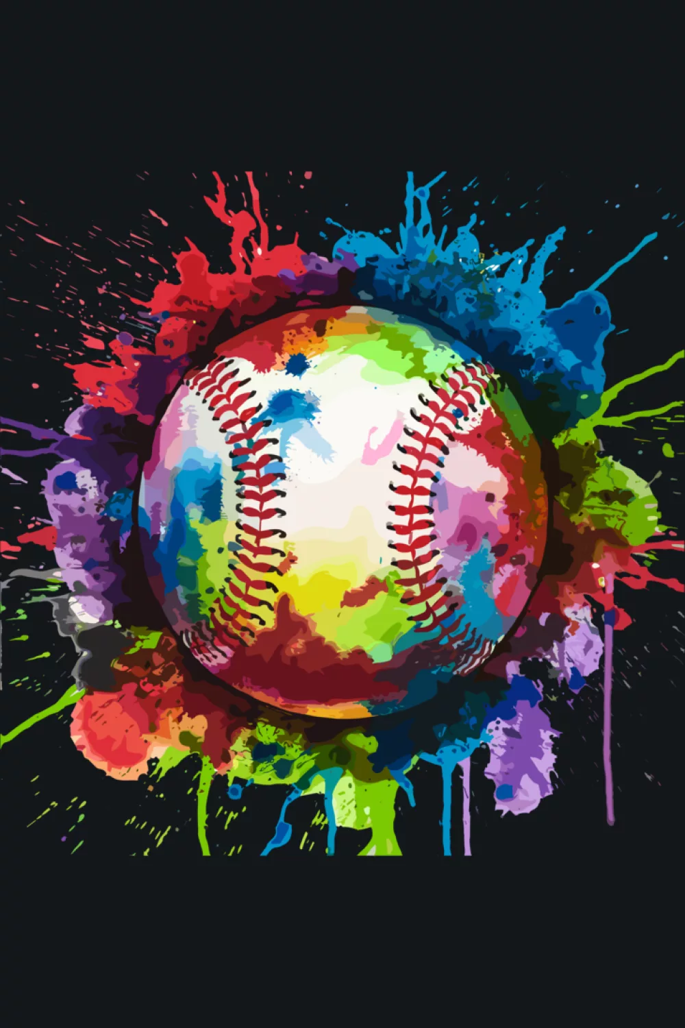 Colorful catcher splash watercolor baseball ball graphic for catchers, coaches, and defense fans.