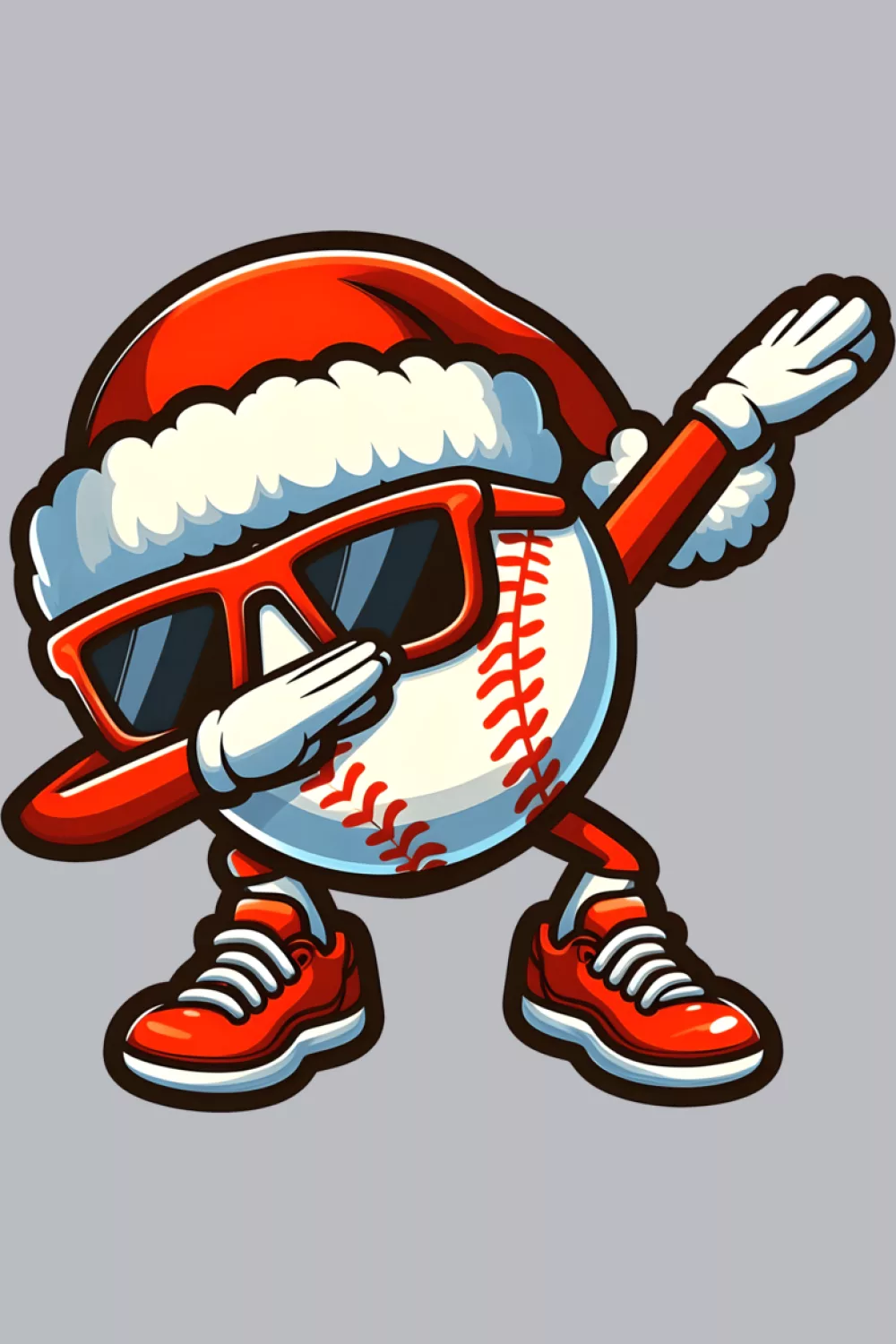 Cool baseball mascot in winter outfit dabbing with a big grin