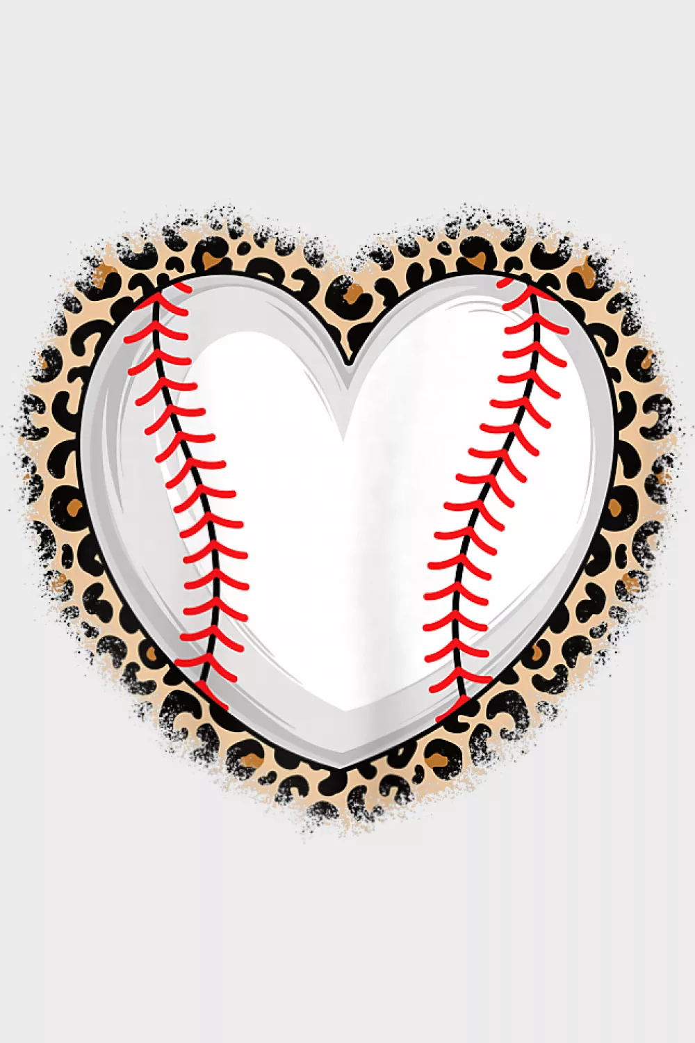 Baseball heart outlined with leopard print