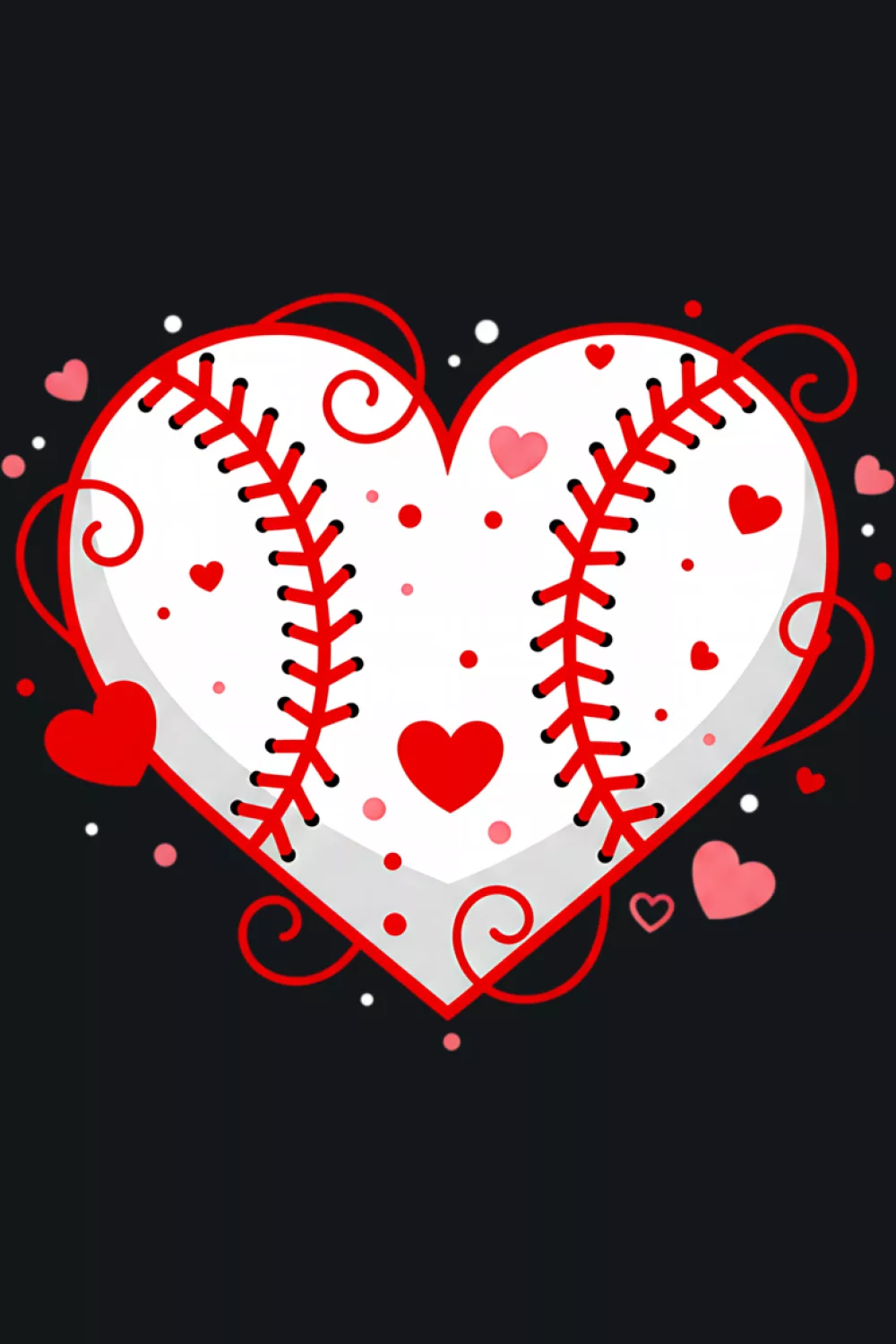 Cute baseball heart Valentines Day graphic for moms women and girls with sweet heart accents.