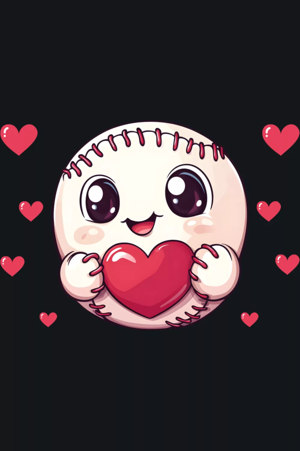 Cute baseball Valentines Day sports lover hearts design with playful red and pink details.