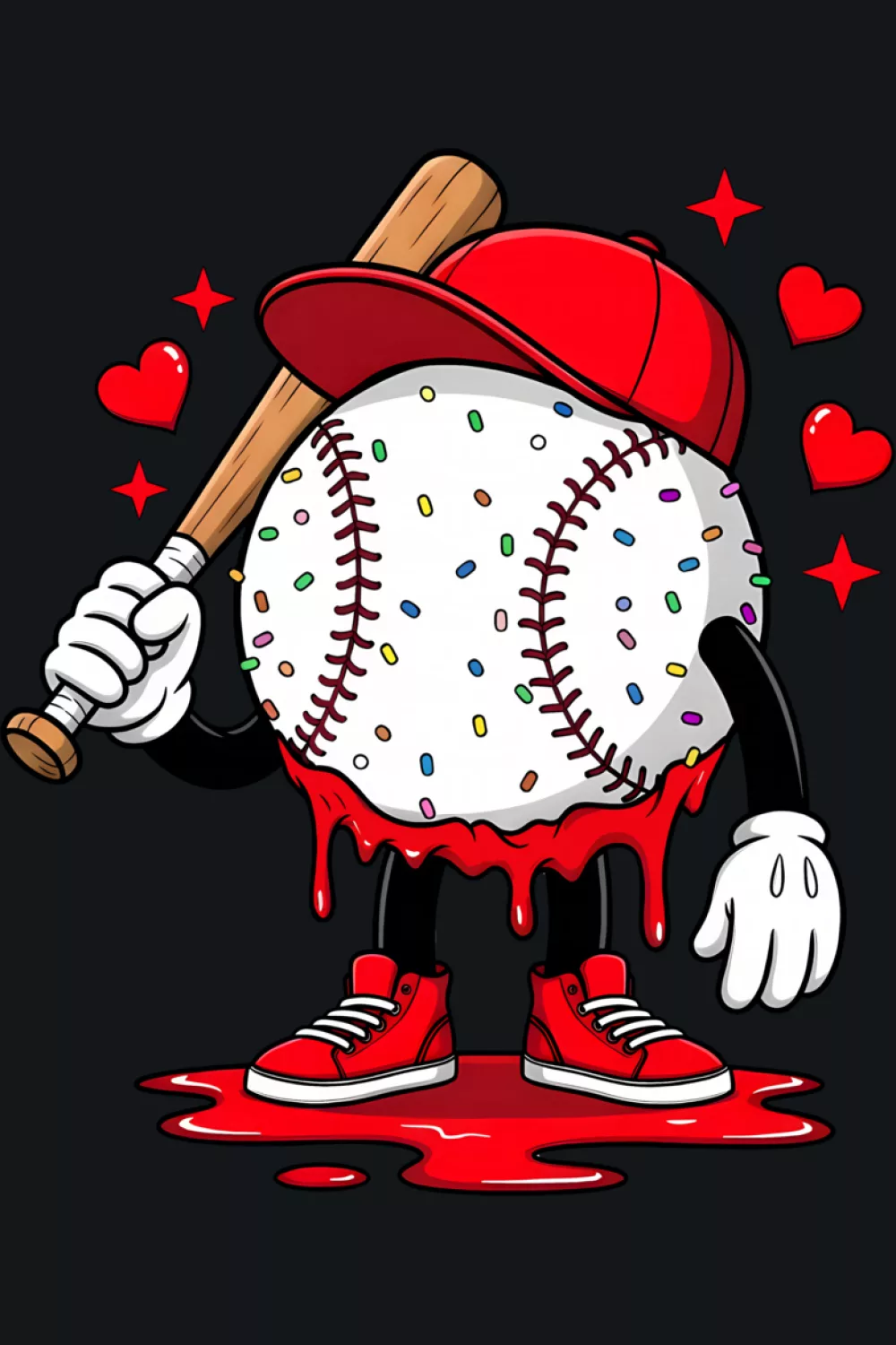 Cute dripping baseball lover character for Valentines Day, fun for boys and kids.
