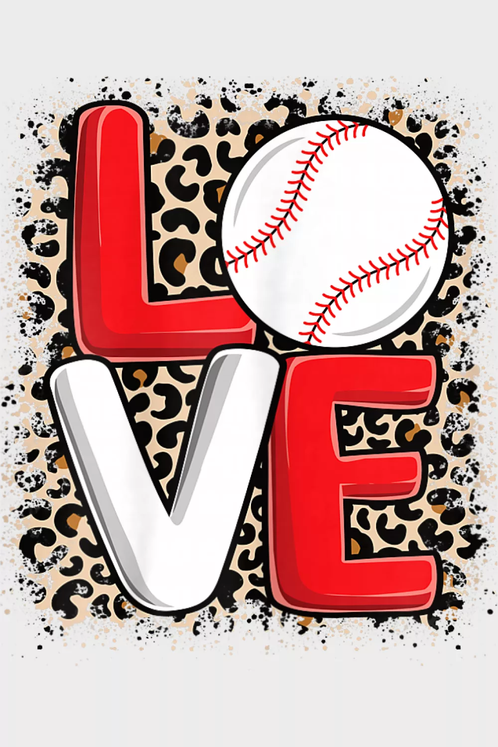 Red LOVE with baseball overlay on leopard panel