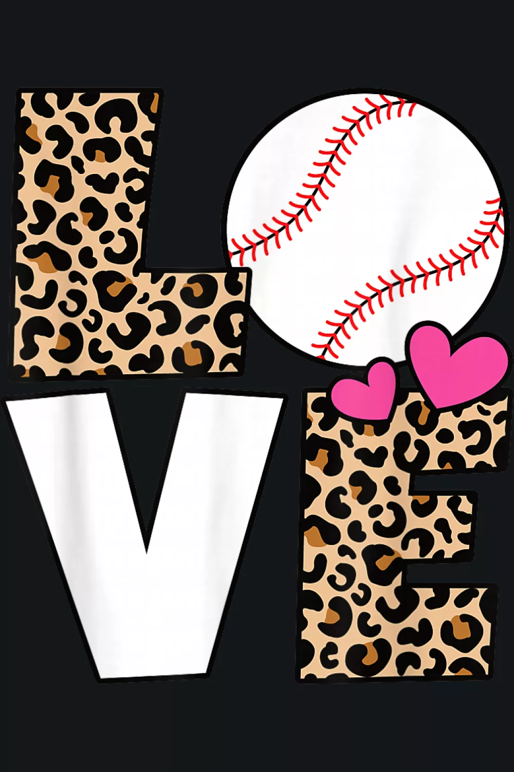 LOVE layout with baseball as the O and pink accents