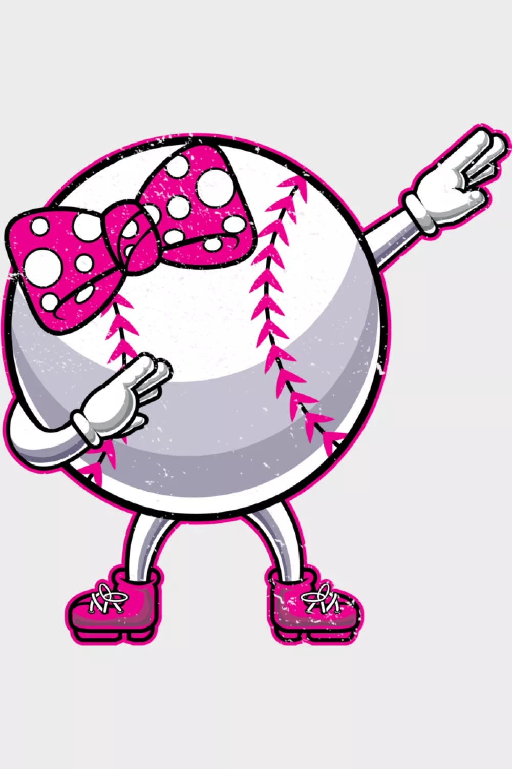 Cute softball girl character dabbing with heart themed details
