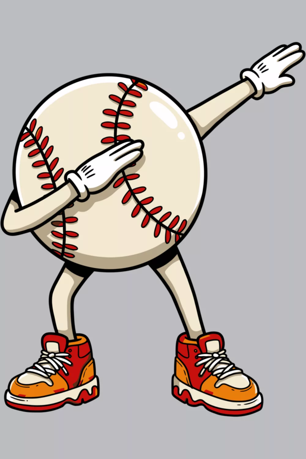 Cartoon baseball character in sunglasses striking a big dab pose