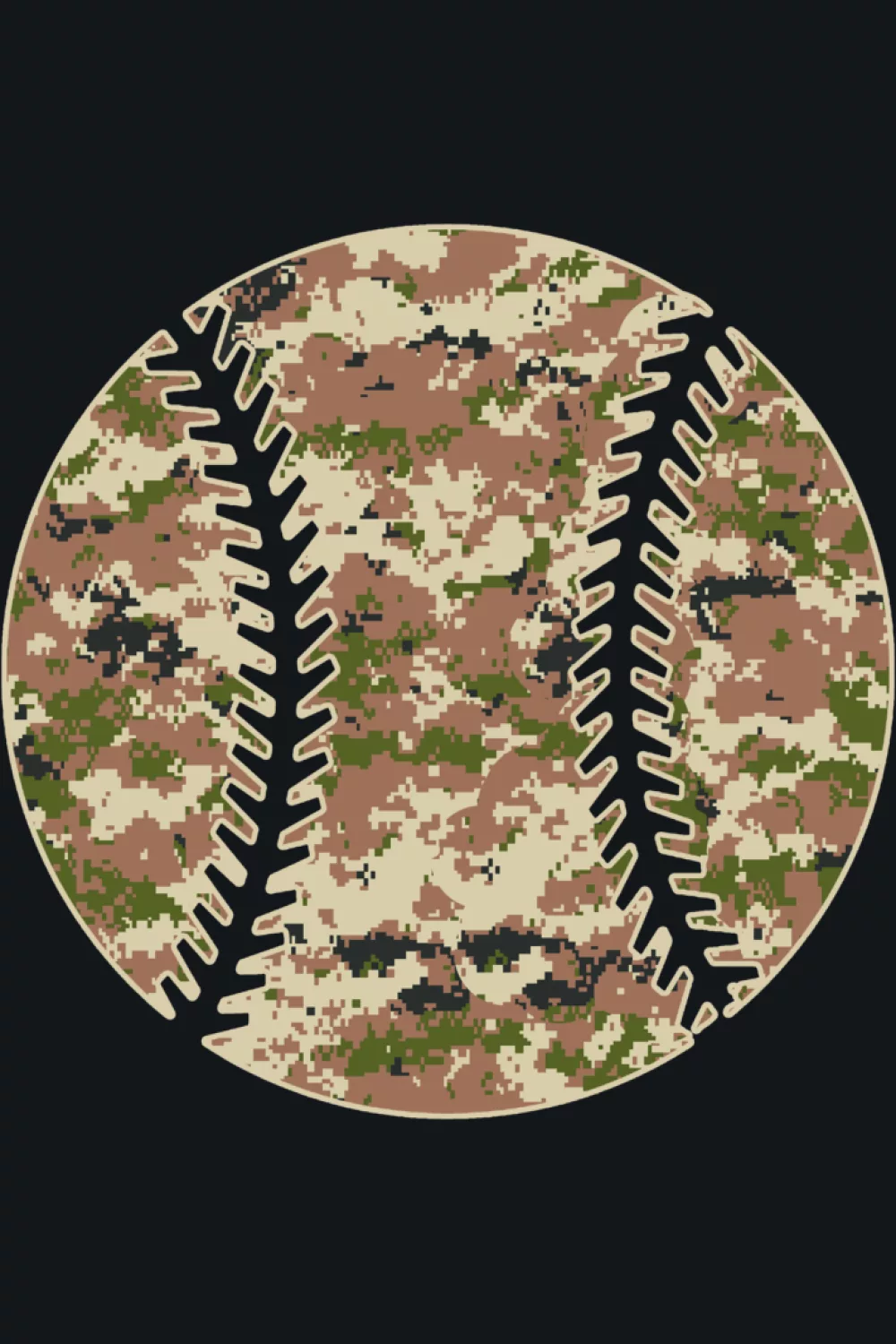 Digital desert camo baseball with pixel style patches
