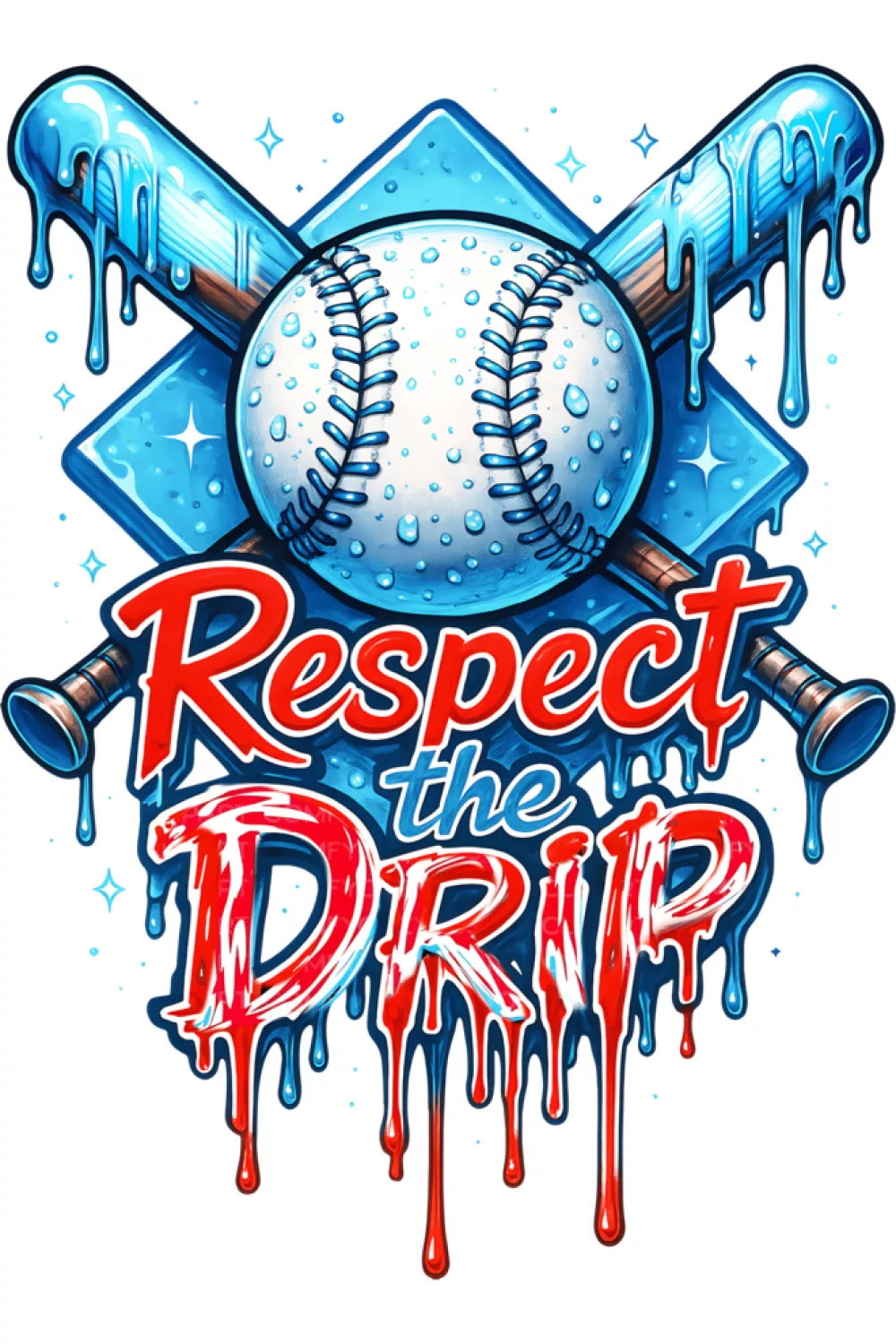 Hand drawn script around a baseball with soft pastel drips