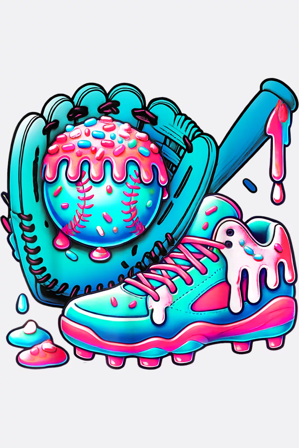 Minimal glove and ball with blue pink drip