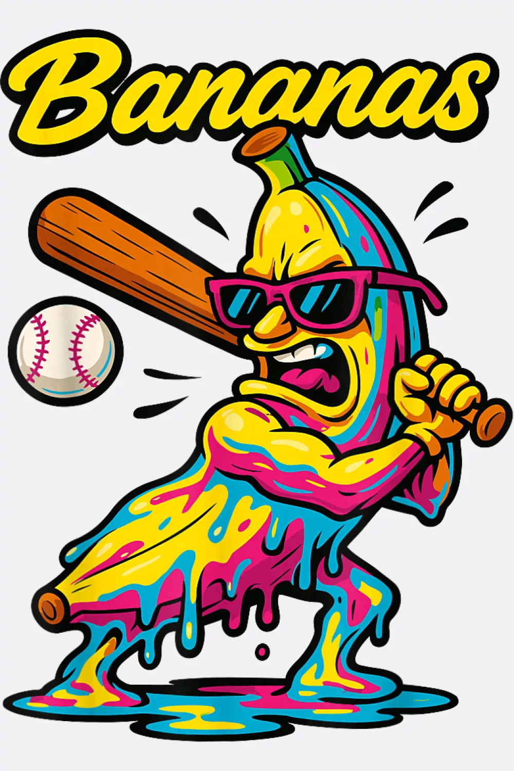 Cool banana mascot swinging with drips