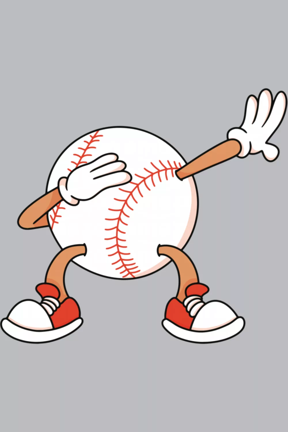 Cartoon baseball figure with relaxed stance and friendly smile