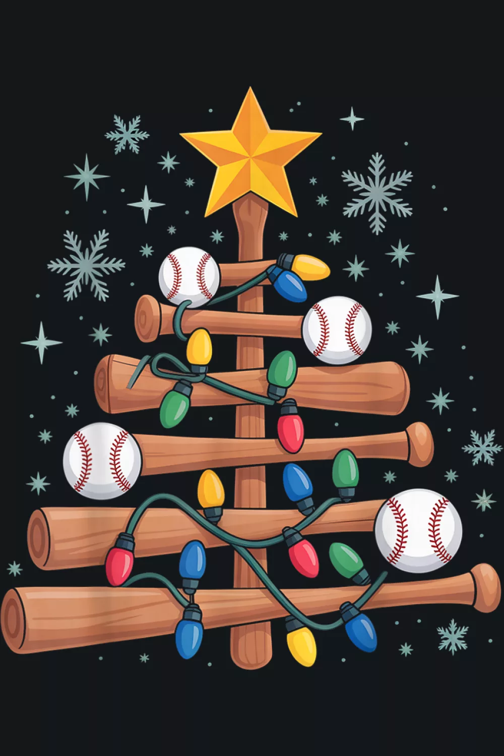 Cute kids baseball tree with pastel bulbs