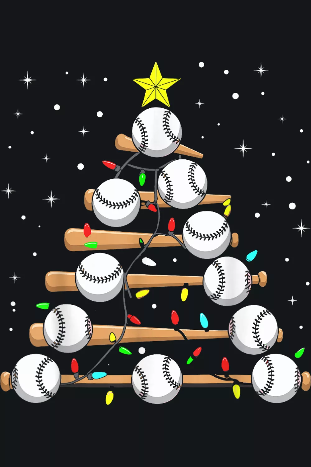 Whimsical baseball tree with bright stripes