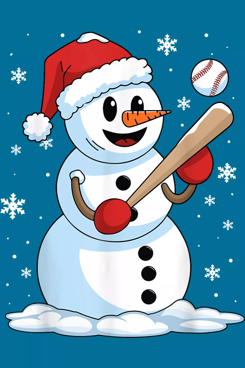 Cool snowman with bat and grin