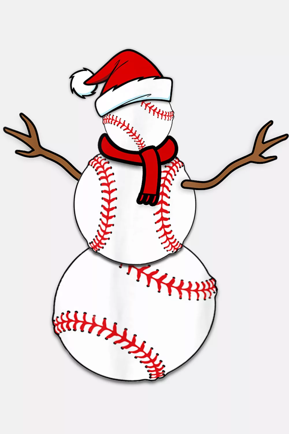 Snowman with baseball body and Santa hat