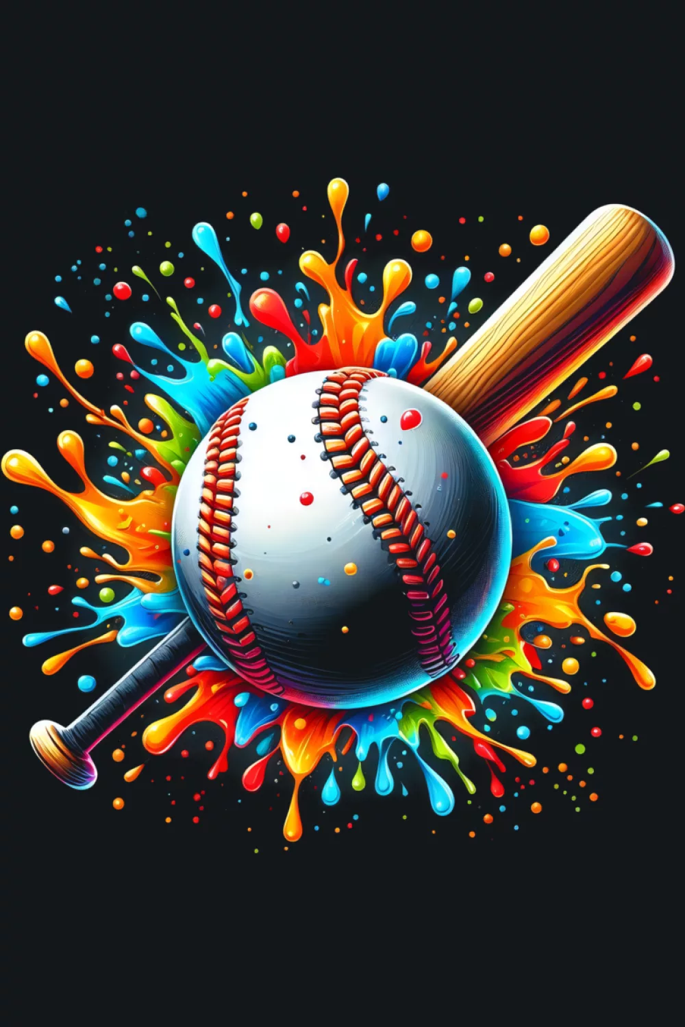 Funny colorful baseball tie dye theme with playful sports vibe and bright paint splash accents.