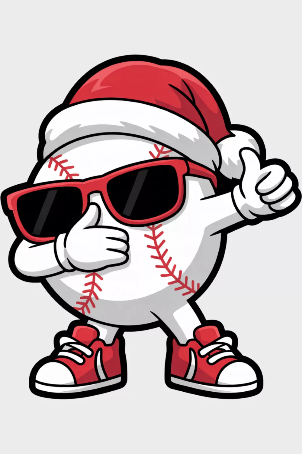 Baseball character in Santa hat dabbing with sporty sneakers