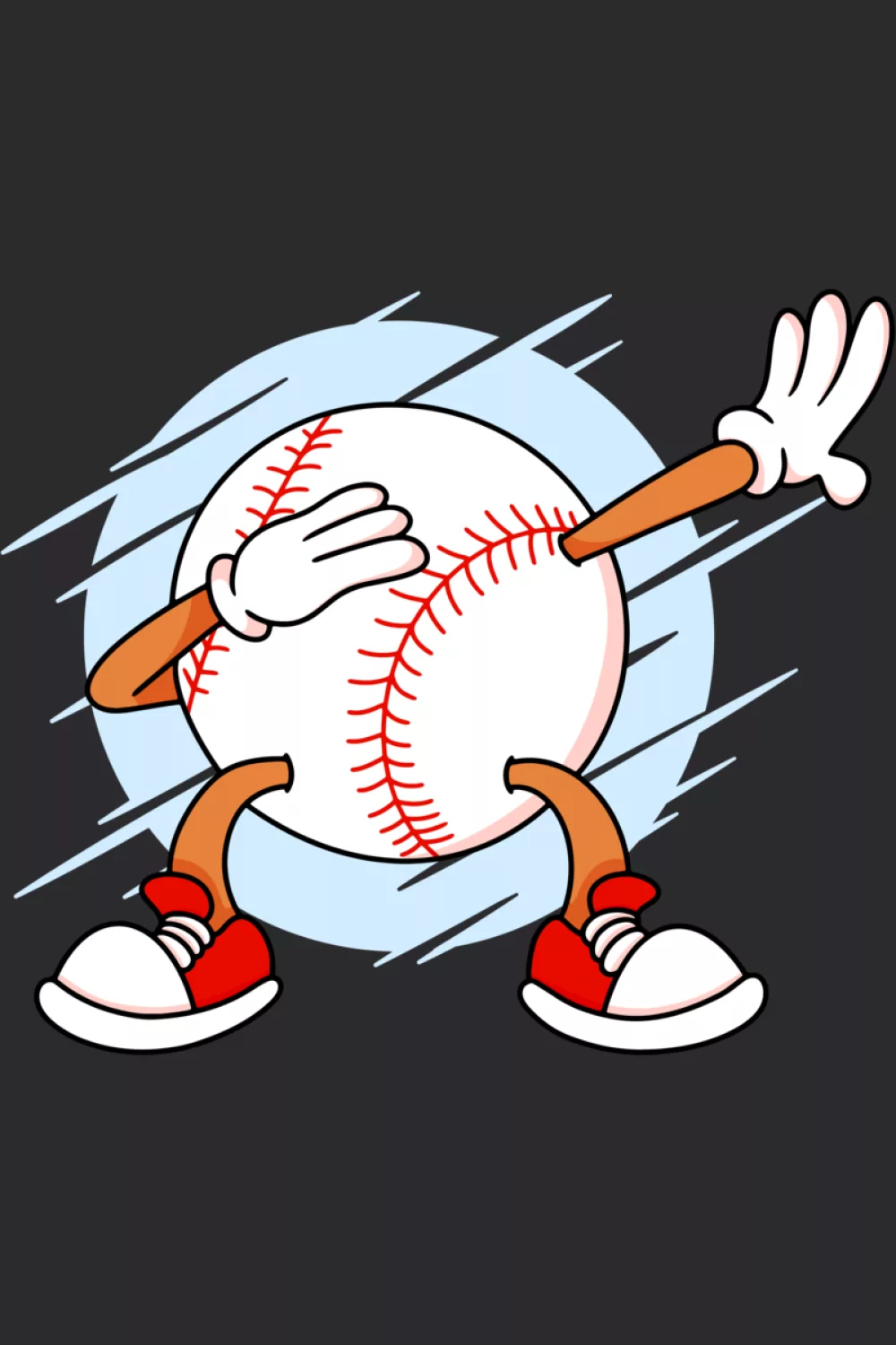 Energetic baseball character mid dab with bright sportswear details