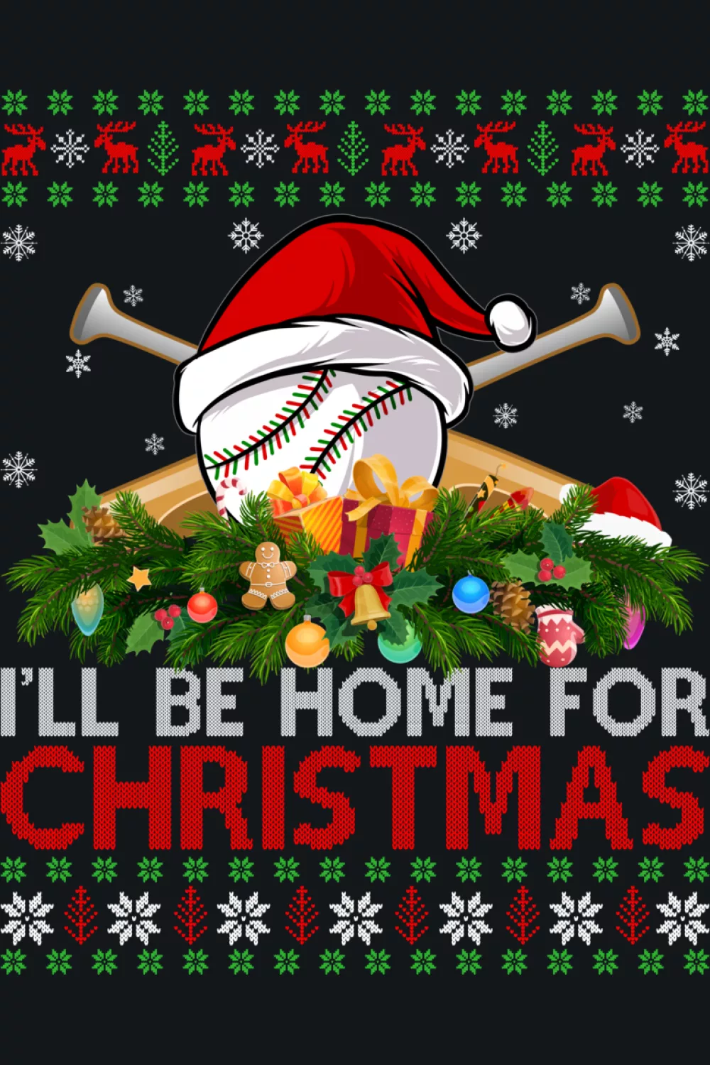 Funny I'll be home for Christmas baseball reindeer rows