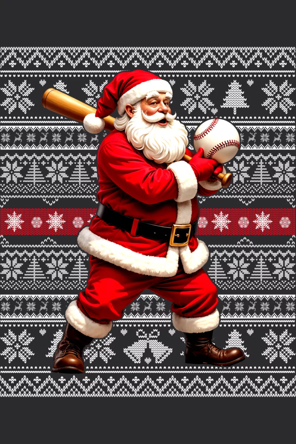 Funny Santa playing baseball ugly Christmas sweater xmas