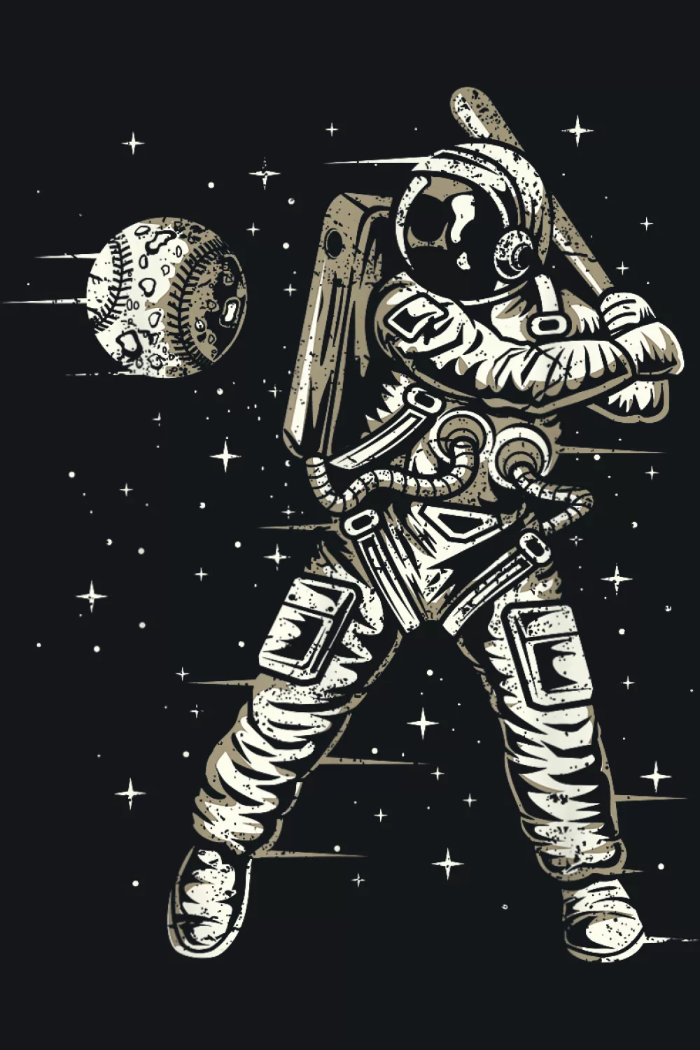 Playful throwback batter with bright sparkles across a star field