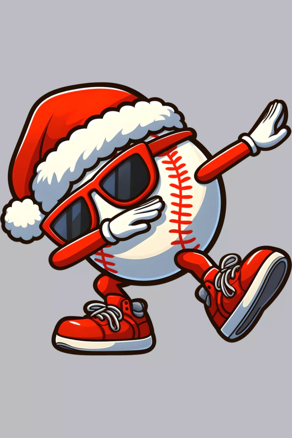 Dabbing baseball mascot in Santa hat ready for cozy Christmas night