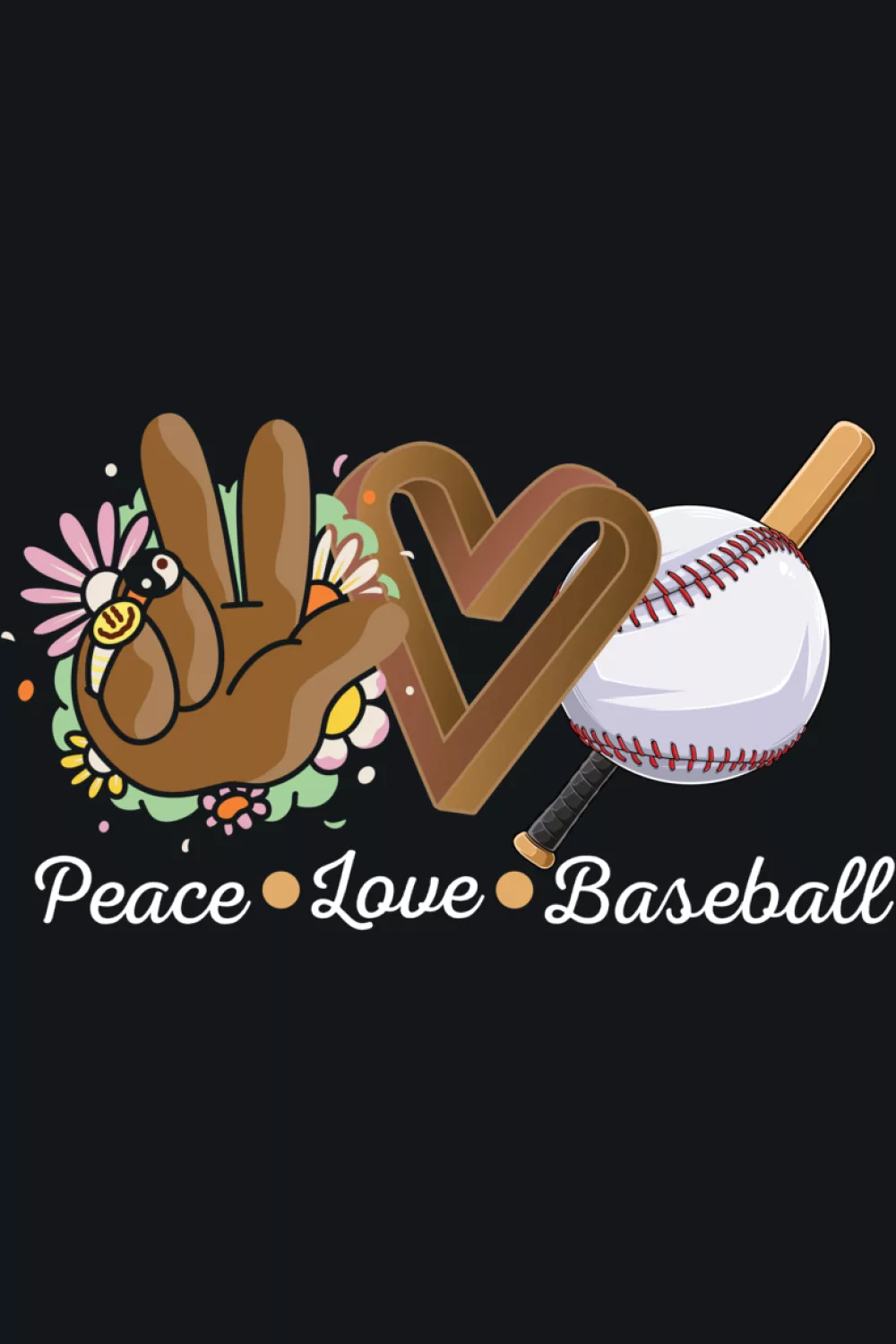 Bright peace symbol and heart baseball art for girls