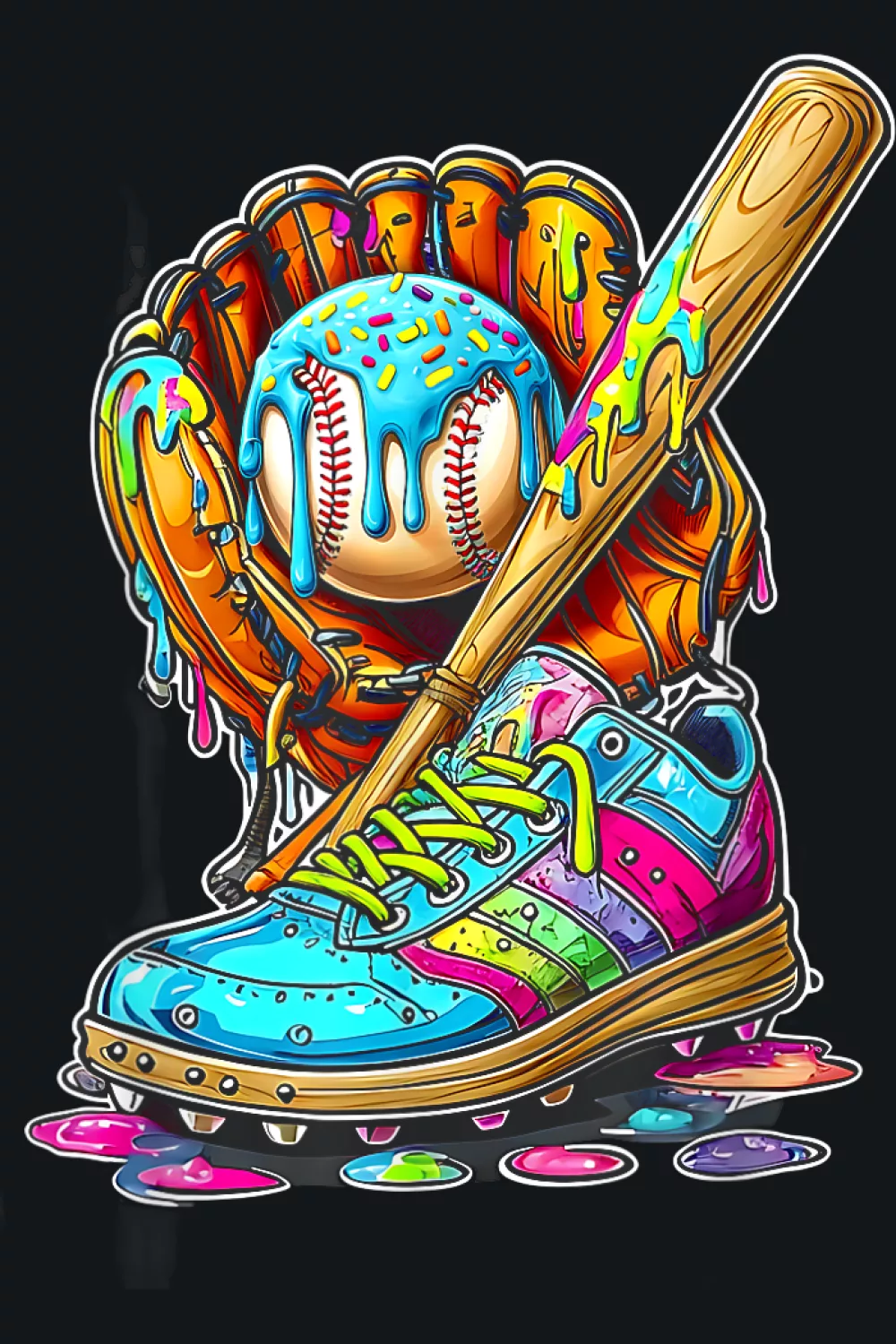 Glove bat and sneaker with melting ice cream