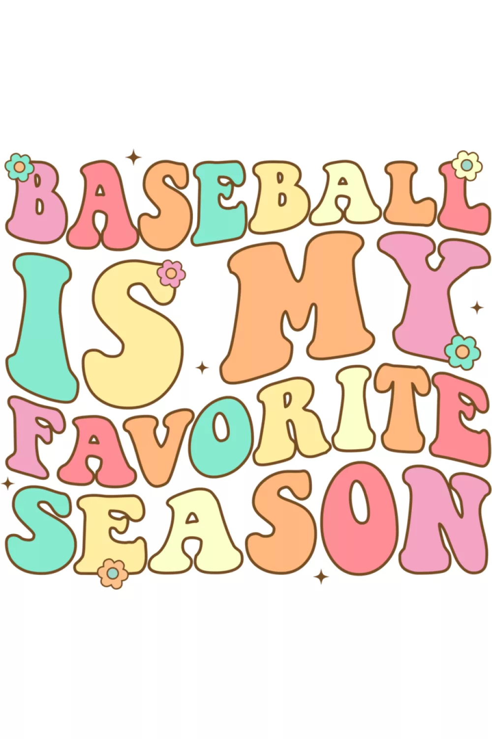 Groovy Baseball Is My Favorite Season shirt for women with retro rainbow colors.